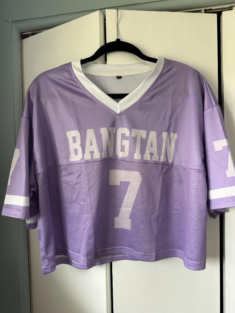 BTS Bangtan 7 Purple Cropped Mesh Jersey Top 2XL